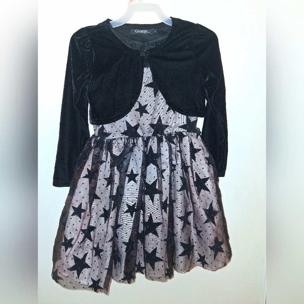 George Black Starry Dress with Velvet Jacket